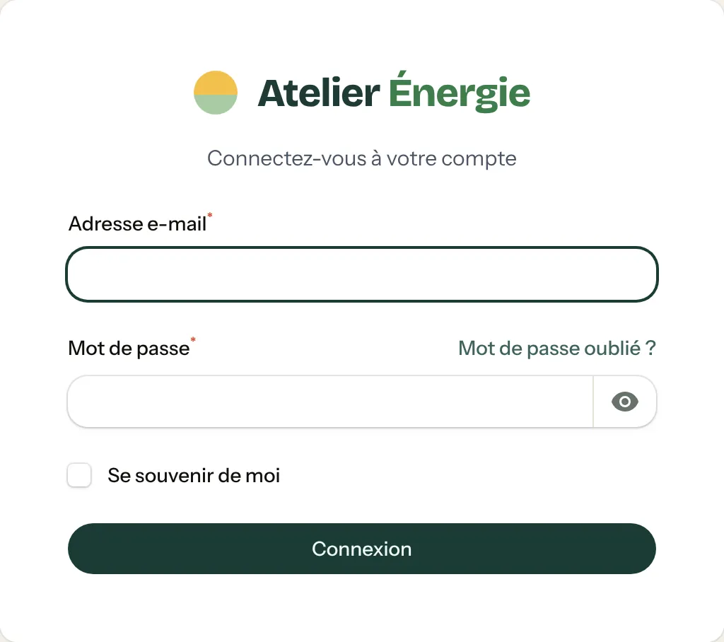 Page de connexion de Carnet : adresse e-mail, mot de passe, lien Mot de passe oublié et bouton Connexion